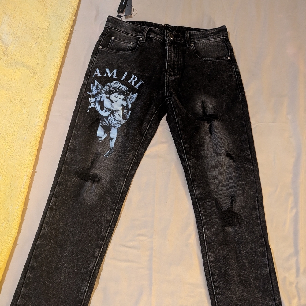 Amiri  Black Jeans with Angel Print